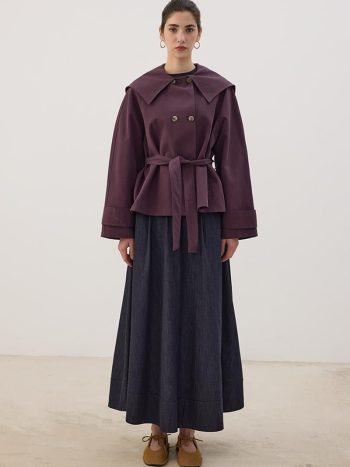 Wide Collar Short Trench Coat in Mulberry