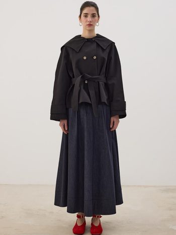 Black Wide Collar Short Trench Coat