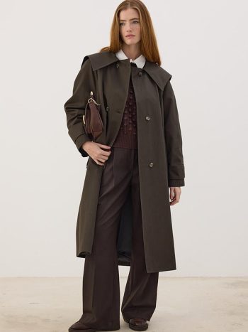 Wide Collar Long Trench Coat Anthracite