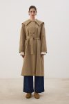 Wide Collar Long Trench Coat in Khaki