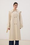 Wide Collar Long Trench Coat Cream