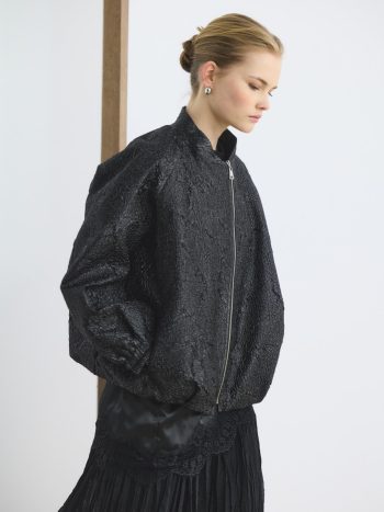 Jacquard Balloon Fit Thin Bomber Jacket Black
