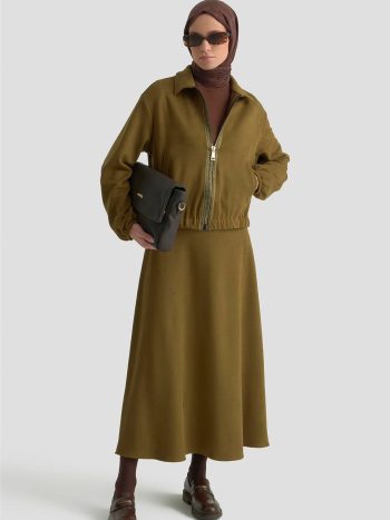 Armine Knitted Bomber Jacket Set 25KT1619 Olive Green