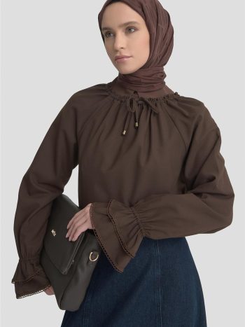 Armine Kolu Fırfırlı Bluz 25K3832 Acı Kahve
