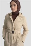 معطف Armine المخيط والمزود بحزام - 25KT706 بيج