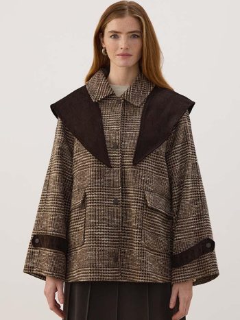 Brown Velvet Scarf Plaid Jacket