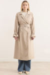Belted Long Wrap Trench Coat - Beige