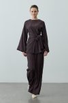 Brown Ruffled Tie-Waist Palazzo Pants Set