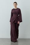 Plum Colored Suit with Palazzo Pants and Tied Front