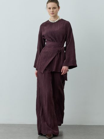 Plum Colored Suit with Palazzo Pants and Tied Front