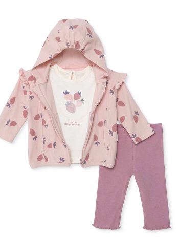 Bebetto, Kız, Sweatshirt-Hırka-Patiksiz Alt, Meyve Baskılı, Fermuarlı, Strawberry, Bisiklet Yaka, Uzun, Uzun Kol