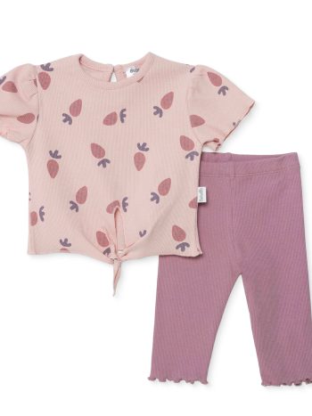 Bebetto, Kız, Tshirt-Patiksiz Alt, Meyve Baskılı, Strawberry, Bisiklet Yaka, Uzun, Kısa Kol