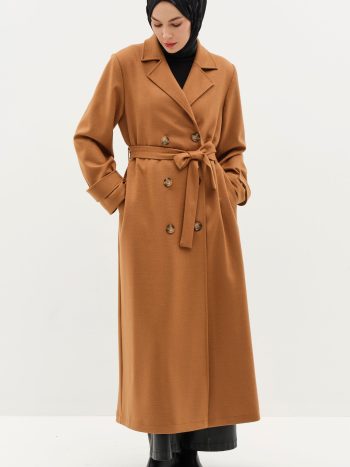 Felt Coat with Sleeve Band Detail - Camel