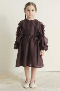 Pleated Cotton Dress - Plum