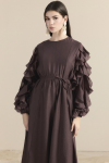 Dress with Frilled Ruffle Sleeves - Mulberry