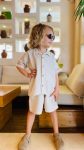 Embroidered Sleeve Shirt and Shorts Linen Set for Ages 2-7 in Natural