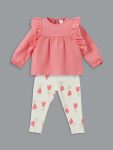 Pink Bicycle Neck Floral Baby Girl Blouse and Leggings 2-Piece Set