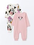 Ekru Bisiklet Yaka Minnie Mouse Baskılı Kız Bebek Tulum 2'li