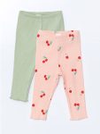 Yeşil Beli Lastikli Baskılı Kız Bebek Tayt 2'li