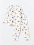 Ecru Shirt Collar Printed Girl Baby Pajama Set