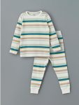 Ecru Striped Crew Neck Boys' Baby Pajama Set