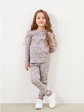 Ecru Bicycle Collar Floral Girls' Blouse and Leggings 2-Piece Set