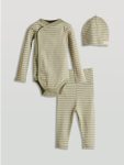 Green Organic Fabric Striped Boy's Newborn Hospital Set