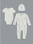 Ecru Printed Boy's Baby Hospital Discharge Set