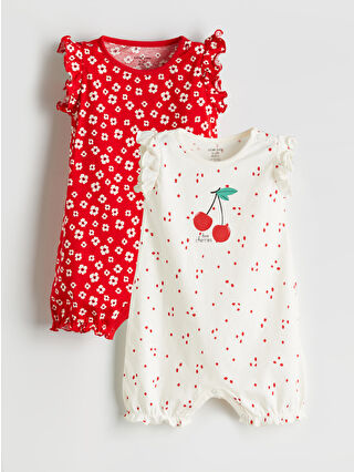 Beige Bicycle Neck Floral Baby Girl Jersey Romper Set (2-Piece)