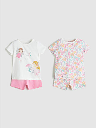 Ecru Bicycle Collar Baby Girl Shorts Pajama Set 2-Piece