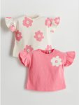 Pink Bicycle Neck Floral Print Girls' Baby T-Shirt 2-Pack