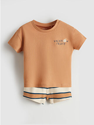 Brown Printed 2-Piece Baby Boy T-Shirt and Shorts Set
