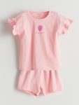 Pink V-Neck Girl Baby Shorts Pajama Set