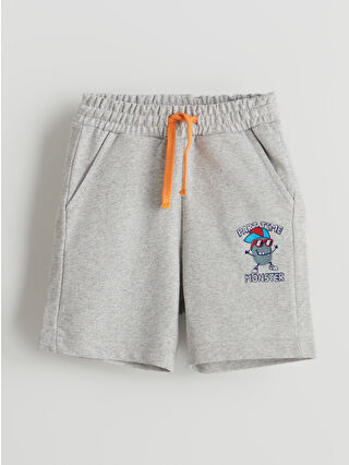 Gray Elastic Waist Printed Boys' Baby Shorts