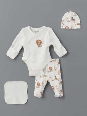 Ecru Printed Premature Baby Boy Hospital Discharge Set