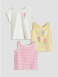 Beige Bicycle Neckline Girl Baby Vest and T-Shirt Set
