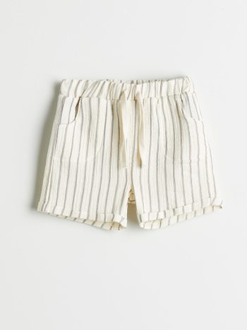 Beige Elastic Waist Striped Boys' Baby Shorts
