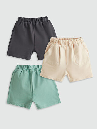 Beige Waistband Elastic Basic Boys' Baby Shorts 3-Pack
