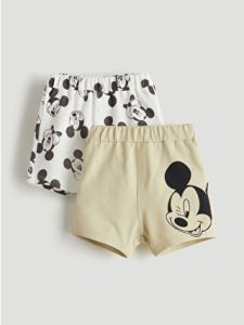 Yeşil Mickey Mouse Baskılı Erkek Bebek Şort 2'li