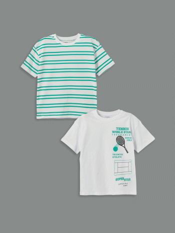 White Bicycle Neck Printed Boys' T-Shirt 2-Pack