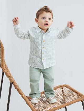 Ecru Print Men's Baby Shirt and Pants 2-Piece Set