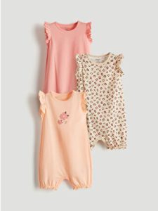 LCW Baby Coral Flower Print Girls' Baby Jersey Romper 3-Pack