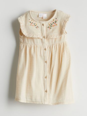 Ecru Floral Girl Baby Muslin Dress