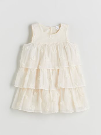 Beige Floral Appliqué Baby Girl Dress