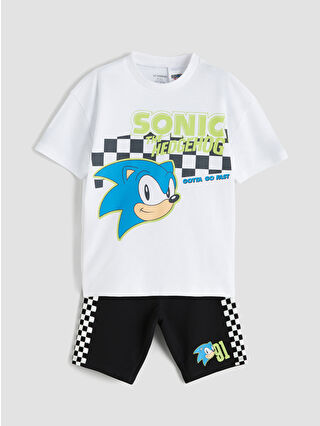 White Sonic Print Boys' T-Shirt and Shorts 2-Piece Set