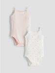 Ecru Printed Snap-Button Bodysuit for Baby Girls, 2-Pack