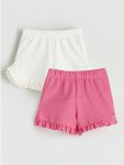 Pink Elastic Waist Ruffled Baby Girl Shorts 2-Pack