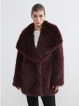 Burgundy Jacket Collar Oversize Women's Faux Fur Coat