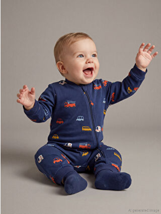 Navy Blue 2.5 Tog Bicycle Neck Long Sleeve Boys Baby Sleepsuit
