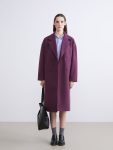 Burgundy Notched Collar Women's Wool Blend Coat